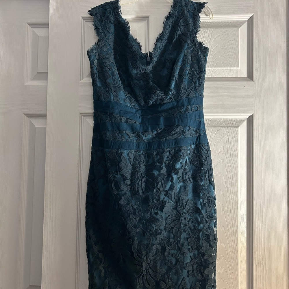 Elegant Lace V-Neck Dress - Dark Blue